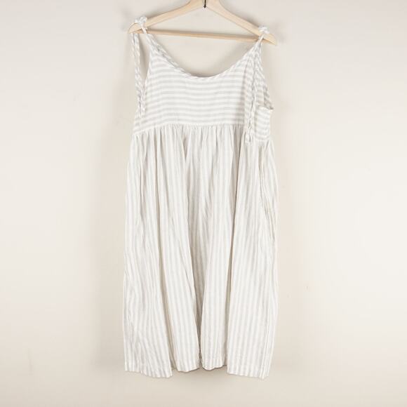 OffOn Clothing Loose Tie Strap Linen Striped Beige Sundress Womens Sz L - XL - Picture 1 of 13